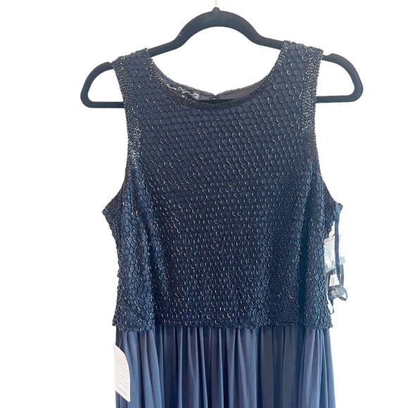 NWT $258 PISARRO NIGHTS 10 Beaded Bodice Chiffon Gown DRESS NAVY BLUE - Picture 3 of 8